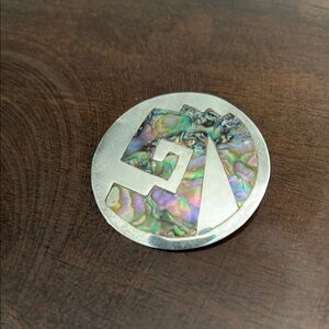 Vintage Silver and Abalone Shell Round Pendant / Pin